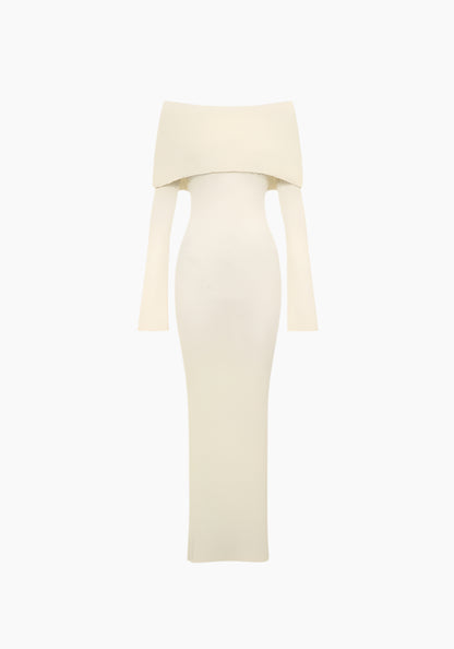 Elena - Maxi Dress – Elegant Ribbed Boucle Fabric-Dresses-Cream-S-Weston & Sage