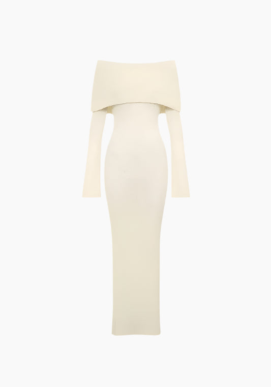 Elena - Maxi Dress – Elegant Ribbed Boucle Fabric-Dresses-Cream-S-Weston & Sage