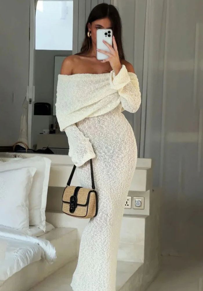 Elena - Maxi Dress – Elegant Ribbed Boucle Fabric-Dresses-Cream-S-Weston & Sage