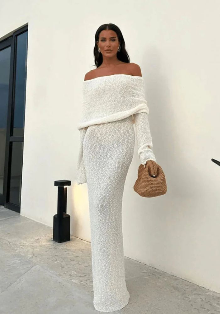 Elena - Maxi Dress – Elegant Ribbed Boucle Fabric-Dresses-Cream-S-Weston & Sage