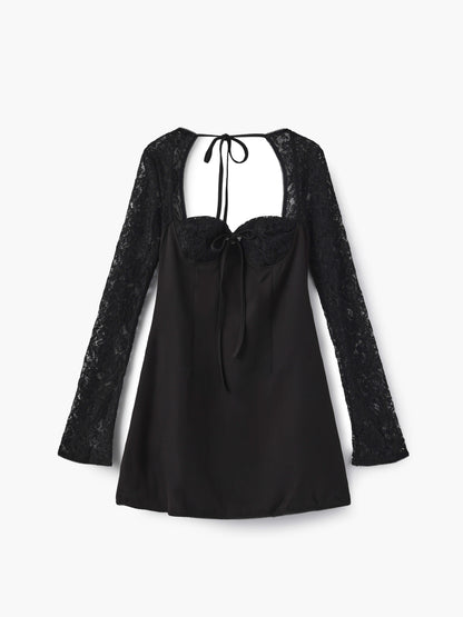 Veya - Satin Mini Dress with Lace Details – Elegant Day to Evening Transition-Dresses-Black-XS-Weston & Sage