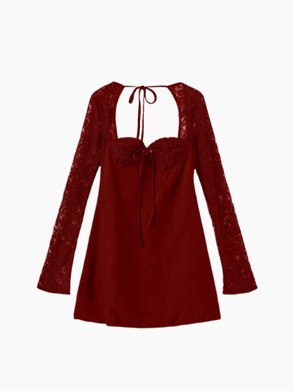 Veya - Satin Mini Dress with Lace Details – Elegant Day to Evening Transition-Dresses-Red-XS-Weston & Sage