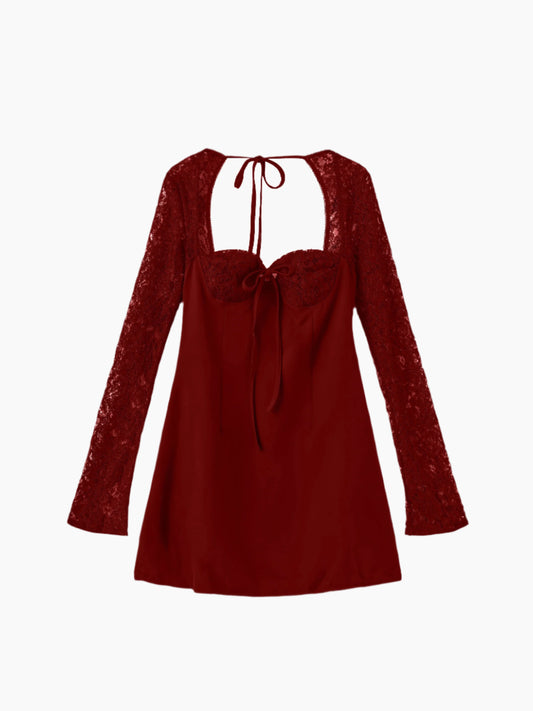 Veya - Satin Mini Dress with Lace Details – Elegant Day to Evening Transition-Dresses-Red-XS-Weston & Sage
