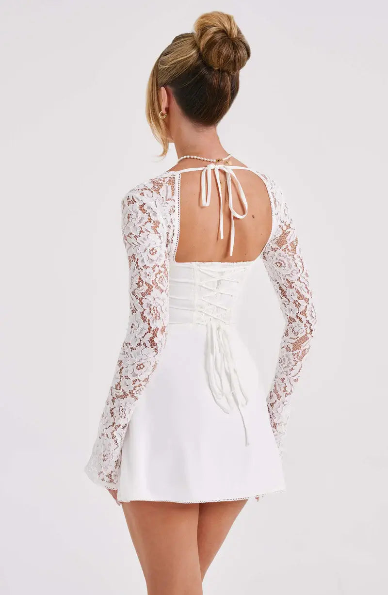 Veya - Satin Mini Dress with Lace Details – Elegant Day to Evening Transition-Dresses-Red-XS-Weston & Sage