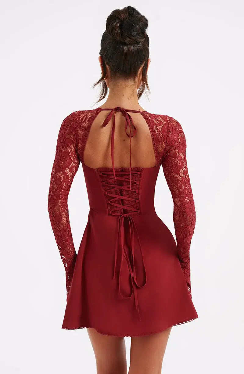 Veya - Satin Mini Dress with Lace Details – Elegant Day to Evening Transition-Dresses-Red-XS-Weston & Sage