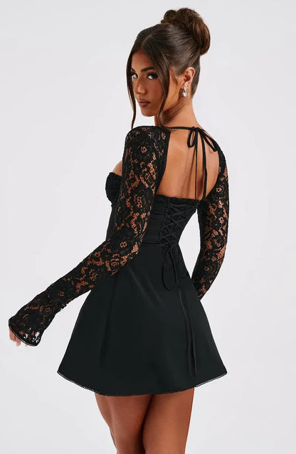 Veya - Satin Mini Dress with Lace Details – Elegant Day to Evening Transition-Dresses-Red-XS-Weston & Sage