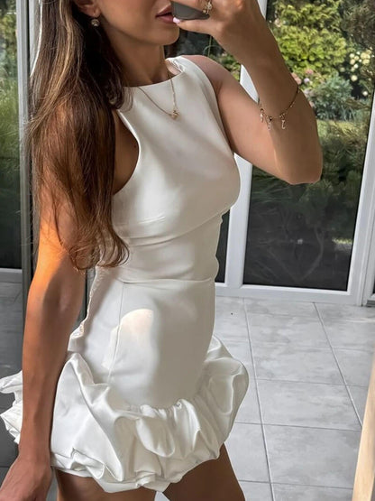 Yara - Dress Stylish Balloon Look with Open Back-Dresses-White-S-Weston & Sage